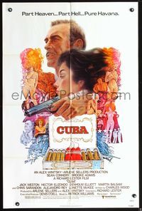 5d104 CUBA 1sh '79 cool artwork of Sean Connery & Brooke Adams and cigars!