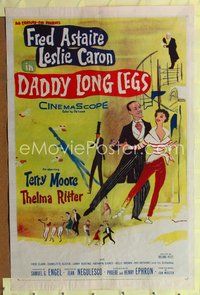 5d107 DADDY LONG LEGS 1sh '55 really cool artwork of dancing Fred Astaire & Leslie Caron!