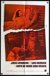 5d111 DAYS OF WINE & ROSES 1sh '63 Blake Edwards, alcoholics Jack Lemmon & Lee Remick!