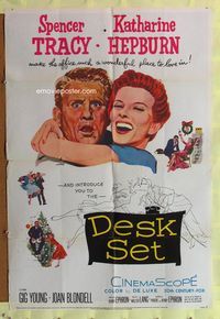 5d116 DESK SET 1sh '57 Spencer Tracy & Katharine Hepburn make the office a wonderful place!