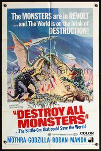 5d117 DESTROY ALL MONSTERS 1sh '69 Ishiro Honda's Kaiju Soshingeki, Godzilla, King Ghidrah!