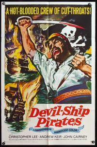 5d123 DEVIL-SHIP PIRATES 1sh '64 Hammer, hot-blooded crew of cutthroats, buccaneer artwork!