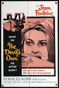 5d121 DEVIL'S OWN 1sh '66 Hammer, Joan Fontaine, what does it do to the unsuspecting?