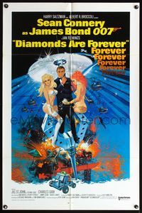 5d129 DIAMONDS ARE FOREVER int'l 1sh '71 art of Sean Connery as James Bond by Robert McGinnis!