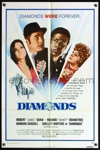 5d127 DIAMONDS 1sh '75 Robert Shaw, Richard Roundtree, Barbara Hershey & Shelley Winters!