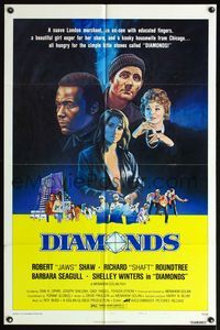 5d128 DIAMONDS style B 1sh '75 Robert Shaw, Richard Roundtree, C.W. Taylor art!