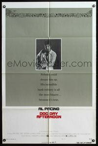 5d139 DOG DAY AFTERNOON style B 1sh '75 Al Pacino, Sidney Lumet bank robbery crime classic!