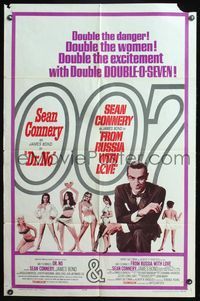 5d143 DR. NO/FROM RUSSIA WITH LOVE 1sh '65 Sean Connery is James Bond, double danger & excitement!