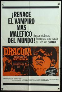 5d145 DRACULA PRINCE OF DARKNESS Spanish/U.S. 1sh '66 great image of vampire Christopher Lee!