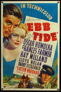 5d158 EBB TIDE style A 1sh '37 close-up art of Frances Farmer, Oscar Homolka, Ray Milland!