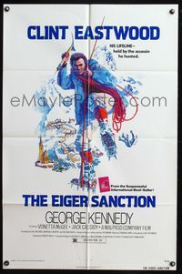 5d163 EIGER SANCTION 1sh '75 cool J.A. art of mountain climber Clint Eastwood!