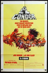 5d164 EL CONDOR style A 1sh '70 Jim Brown, Lee Van Cleef, Howard Terpning art, violent adventure!