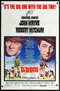 5d165 EL DORADO 1sh '66 John Wayne, Robert Mitchum, Howard Hawks, the big one with the big two!