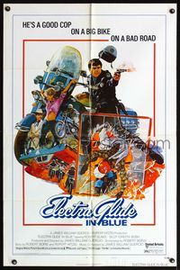 5d167 ELECTRA GLIDE IN BLUE style B 1sh '73 cool artwork of motorcycle cop Robert Blake!