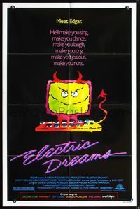 5d168 ELECTRIC DREAMS 1sh '84 Virginia Madsen, wacky art of smiling devil computer!