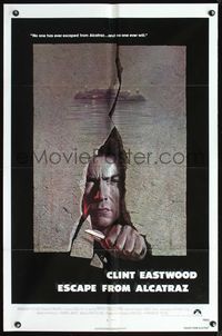 5d173 ESCAPE FROM ALCATRAZ int'l 1sh '79 cool artwork of Clint Eastwood busting out by Lettick!