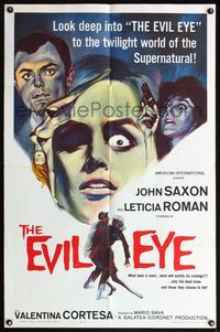 5d177 EVIL EYE 1sh '64 Mario Bava, John Saxon, it's there watching, waiting to strike!