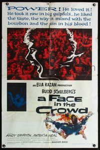 5d185 FACE IN THE CROWD 1sh '57 Andy Griffith took it raw like his bourbon & his sin, Elia Kazan!