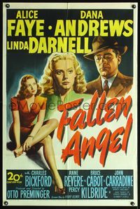 5d192 FALLEN ANGEL 1sh '45 Preminger, pretty Alice Faye, Dana Andrews, sexy bad girl Linda Darnell!