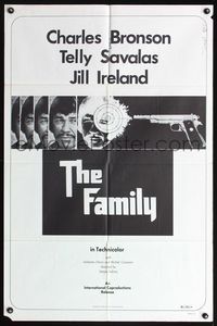 5d194 FAMILY 1sh '72 Telly Savalas, great black & white image of Charles Bronson & gun!