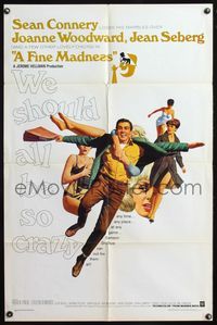 5d203 FINE MADNESS 1sh '66 Sean Connery can out-fox sexy Joanne Woodward, Jean Seberg & them all!