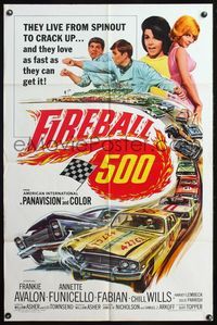 5d205 FIREBALL 500 1sh '66 race car driver Frankie Avalon & sexy Annette Funicello!