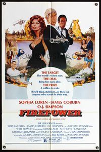 5d208 FIREPOWER 1sh '79 C.W. Taylor montage art of Sophia Loren, James Coburn & O.J. Simpson!