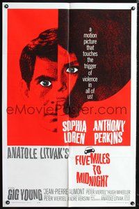 5d215 FIVE MILES TO MIDNIGHT 1sh '63 Le Couteau dans la Plaie, Sophia Loren, Anthony Perkins!