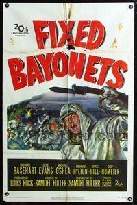 5d216 FIXED BAYONETS 1sh '51 Samuel Fuller, Richard Basehart, Gene Evans, cool art of Korean War!