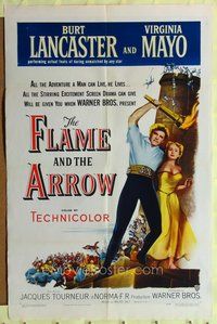 5d217 FLAME & THE ARROW 1sh '50 Burt Lancaster performing his own stunts & sexy Virginia Mayo!