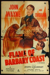 5d218 FLAME OF BARBARY COAST 1sh R50 art of John Wayne & sexy Ann Dvorak, Schildkraut