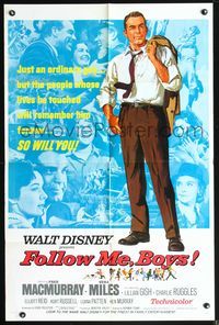 5d227 FOLLOW ME BOYS 1sh '66 Fred MacMurray leads Boy Scouts, young Kurt Russell shown, Walt Disney