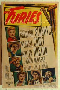 5d240 FURIES 1sh '50 Barbara Stanwyck, Wendell Corey, Walter Huston, Anthony Mann directed!