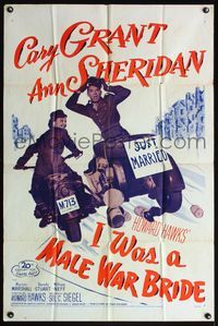 5d335 I WAS A MALE WAR BRIDE 1sh R53 cross-dresser Cary Grant, Ann Sheridan, Howard Hawks