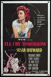 5d350 I'LL CRY TOMORROW 1sh '55 artwork of distressed Susan Hayward in her greatest performance!