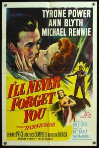 5d352 I'LL NEVER FORGET YOU 1sh '51 Tyrone Power travels back in time to meet Ann Blyth!