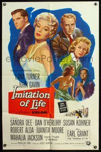 5d357 IMITATION OF LIFE 1sh '59 art of sexy Lana Turner, Sandra Dee, from Fannie Hurst novel!