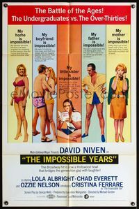 5d360 IMPOSSIBLE YEARS 1sh '68 David Niven, sexy Christina Ferrare, undergrads vs. over-thirties!