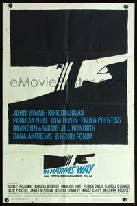 5d361 IN HARM'S WAY 1sh '65 John Wayne, Kirk Douglas, Otto Preminger, great Saul Bass artwork!