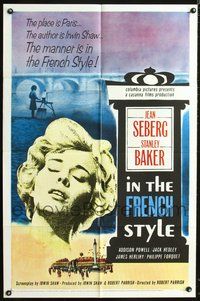 5d362 IN THE FRENCH STYLE 1sh '63 art of sexy Jean Seberg, Irwin Shaw screenplay!