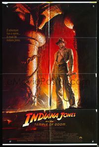 5d363 INDIANA JONES & THE TEMPLE OF DOOM 1sh '84 full-length art of Harrison Ford by Bruce Wolfe!