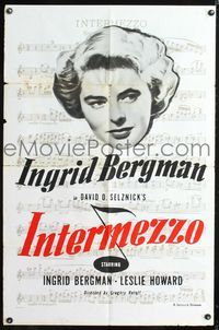 5d366 INTERMEZZO 1sh R60s Leslie Howard, great portrait image of Ingrid Bergman!