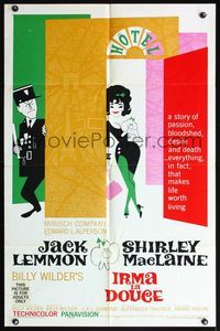 5d369 IRMA LA DOUCE 1sh '63 Billy Wilder, great art of Shirley MacLaine & Jack Lemmon!