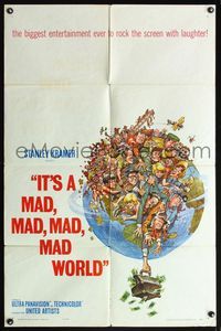 5d370 IT'S A MAD, MAD, MAD, MAD WORLD 1sh '64 great art of entire cast on Earth by Jack Davis!