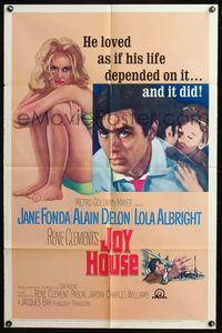 5d376 JOY HOUSE 1sh '64 Rene Clement's Les Felins, art of super sexy Jane Fonda, Alain Delon!