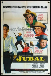 5d377 JUBAL style B 1sh '56 cowboys Glenn Ford, Ernest Borgnine & Rod Steiger, sexy French & Farr!