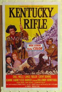 5d383 KENTUCKY RIFLE style A 1sh '55 Chill Wills, Lance Fuller, artwork of Nativa American attack!