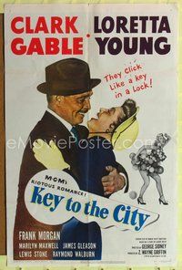 5d384 KEY TO THE CITY 1sh '50 Clark Gable & Loretta Young click like a key in a lock!