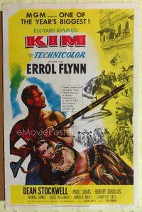 5d386 KIM 1sh '50 Errol Flynn & sexy Laurette Luez in mystic India, from Rudyard Kipling story!