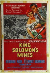 5d389 KING SOLOMON'S MINES 1sh '50 art of Deborah Kerr & Granger + stampeding African animals!